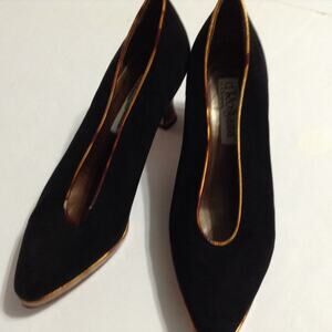 Vtg D'Rossana By Charna Suede Leather Woman 6.5 Platform Pump Shoes Italy Black
